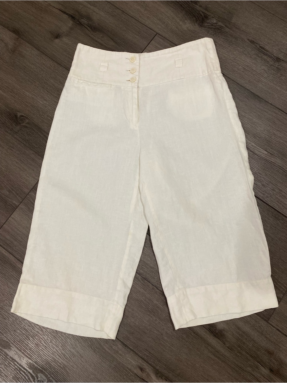 Intuitions High-Waist 100% Linen Bermuda Shorts in Off-White size 4